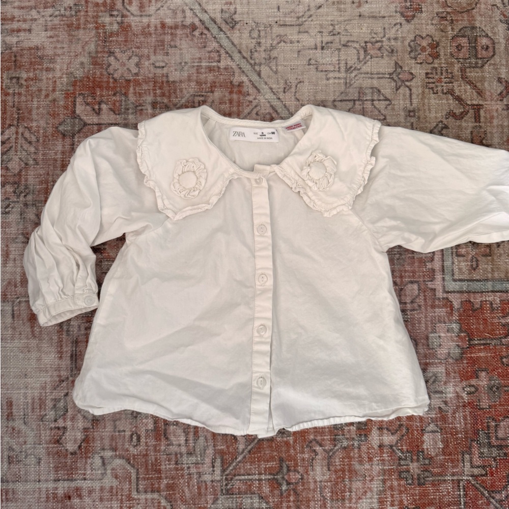 Zara Cream Kids Button Down Shirt with Ruffle Accents
